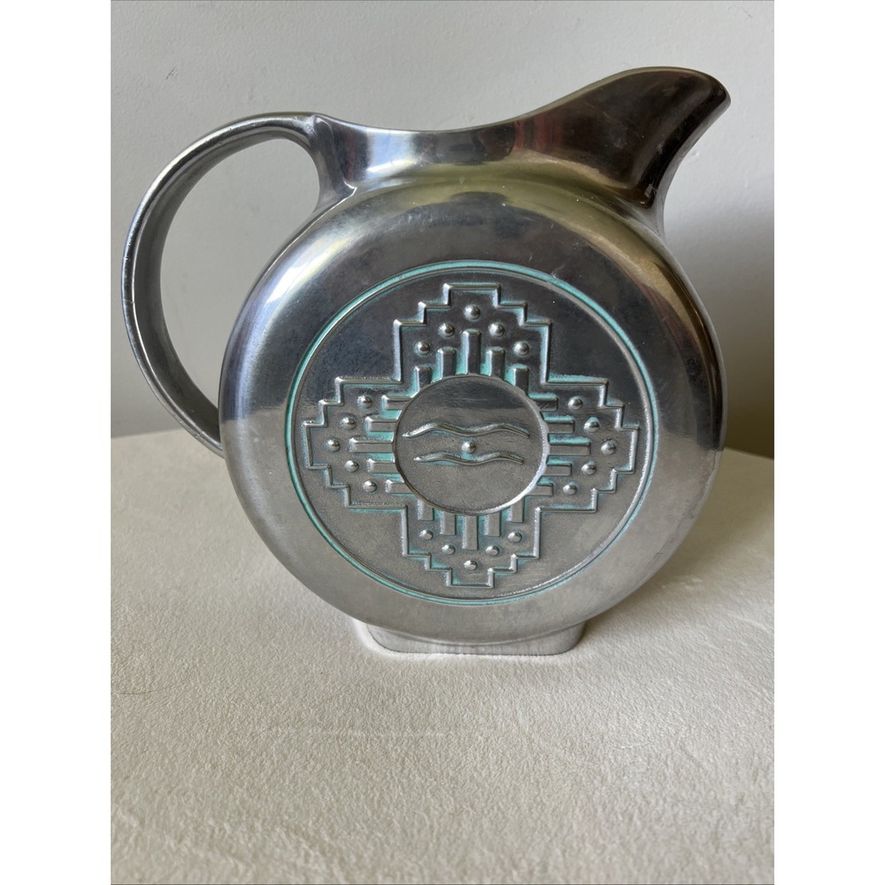 Vintage Wilton Armetale Pewter Water Pitcher Vase South Western Aztec Navajo